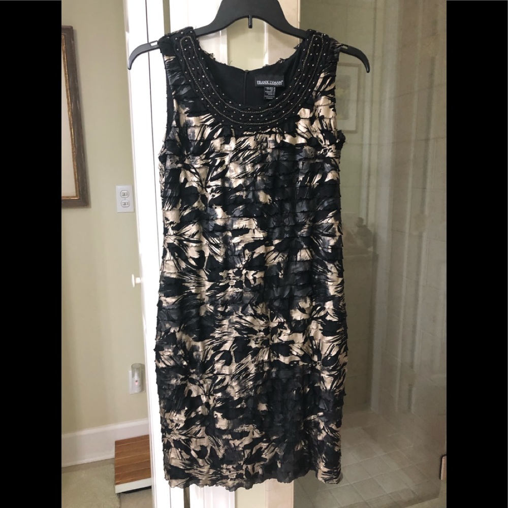 Ruched black & tan sleeveless dress